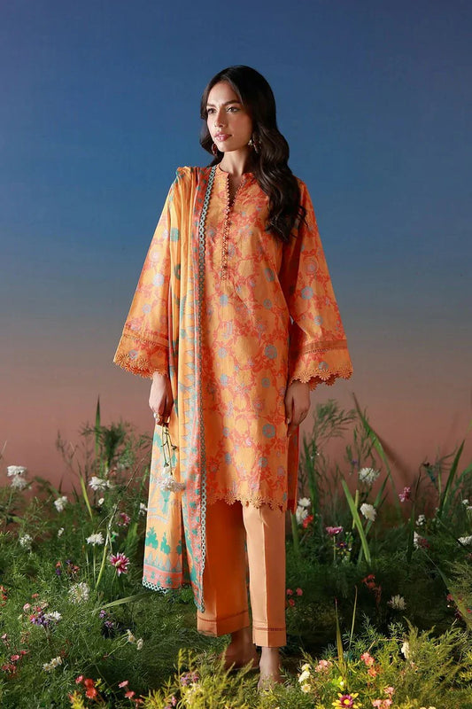 Sahar - Mirha Printed Lawn Collection - SS1-26-02-Amber Petals - Unstitched