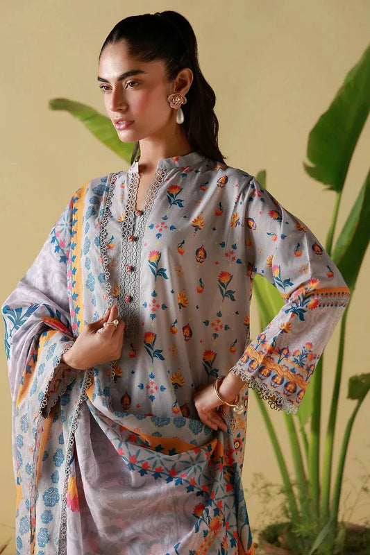 Sahar - Mirha Printed Lawn Collection - SS1-26-21-Silver Mosaic - Unstitched