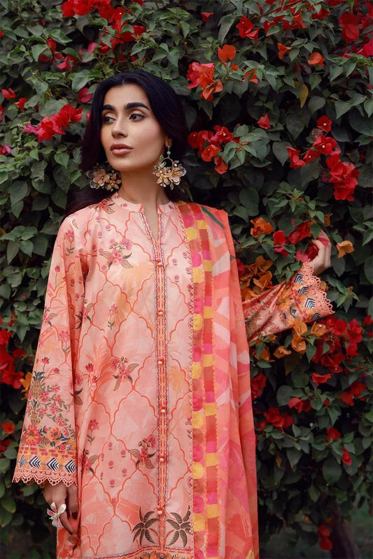 Sahar - Mirha Printed Lawn Collection - SS1-26-04-Peachy Cascade - Unstitched
