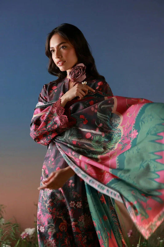 Sahar - Mirha Printed Lawn Collection - SS1-26-09-Noir Roseraie - Unstitched