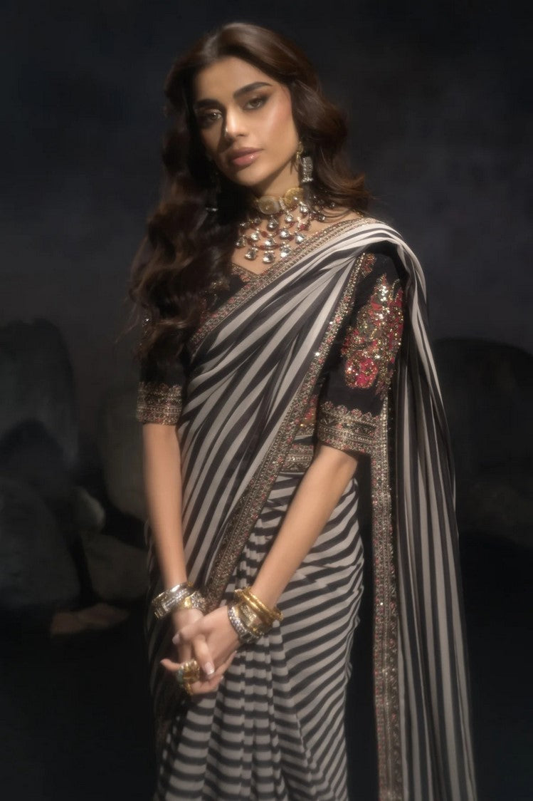 Picture of Charizma - Seher Premium Hand Work & Embroidered Formal Chiffon Saree Collection Vol 1 - CSS6-01 - Unstitched - Available at Raja Sahib