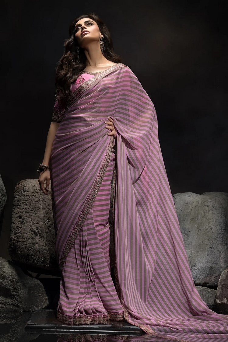 Picture of Charizma - Seher Premium Hand Work & Embroidered Formal Chiffon Saree Collection Vol 1 - CSS6-03 - Unstitched - Available at Raja Sahib