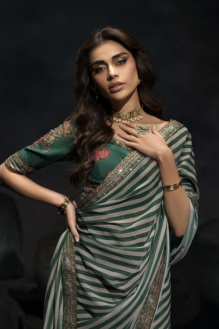 Picture of Charizma - Seher Premium Hand Work & Embroidered Formal Chiffon Saree Collection Vol 1 - CSS6-04 - Unstitched - Available at Raja Sahib