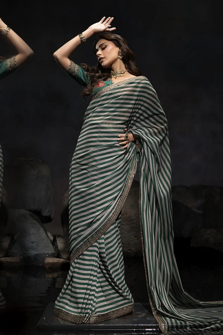 Picture of Charizma - Seher Premium Hand Work & Embroidered Formal Chiffon Saree Collection Vol 1 - CSS6-04 - Unstitched - Available at Raja Sahib