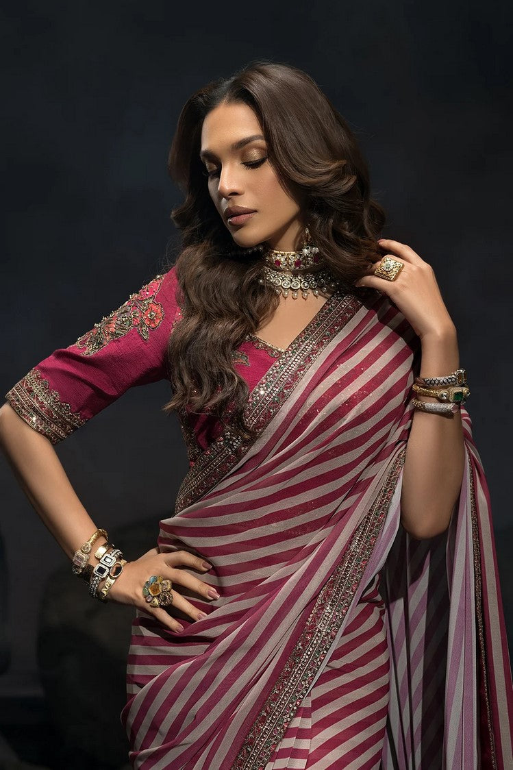 Picture of Charizma - Seher Premium Hand Work & Embroidered Formal Chiffon Saree Collection Vol 1 - CSS6-05 - Unstitched - Available at Raja Sahib