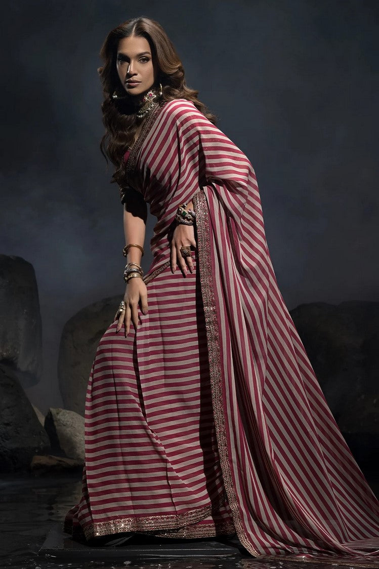 Picture of Charizma - Seher Premium Hand Work & Embroidered Formal Chiffon Saree Collection Vol 1 - CSS6-05 - Unstitched - Available at Raja Sahib