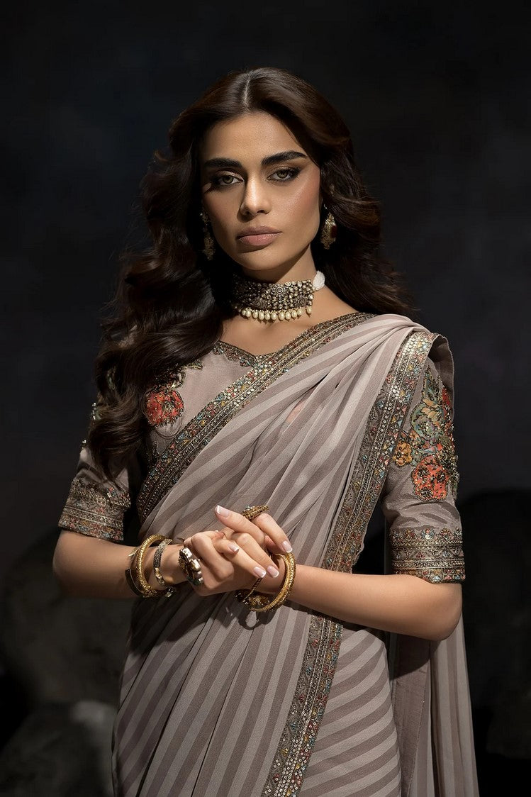 Picture of Charizma - Seher Premium Hand Work & Embroidered Formal Chiffon Saree Collection Vol 1 - CSS6-06 - Unstitched - Available at Raja Sahib