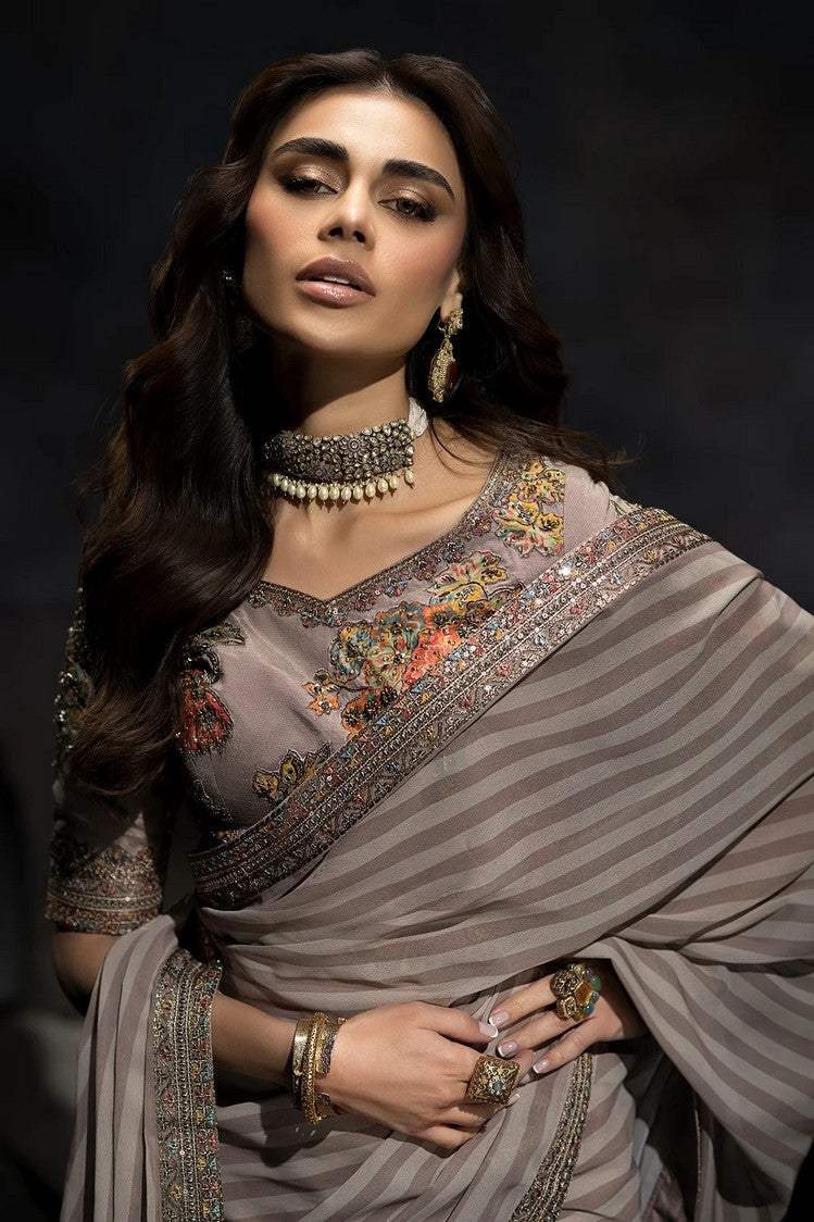 Picture of Charizma - Seher Premium Hand Work & Embroidered Formal Chiffon Saree Collection Vol 1 - CSS6-06 - Unstitched - Available at Raja Sahib