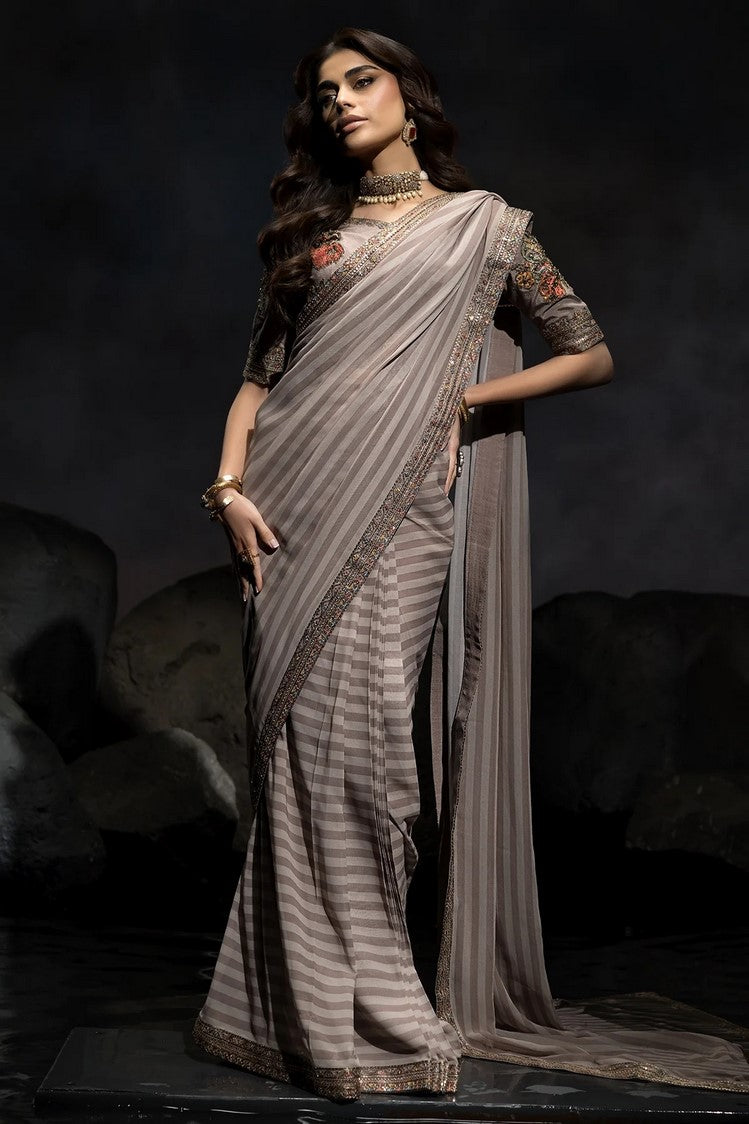 Picture of Charizma - Seher Premium Hand Work & Embroidered Formal Chiffon Saree Collection Vol 1 - CSS6-06 - Unstitched - Available at Raja Sahib