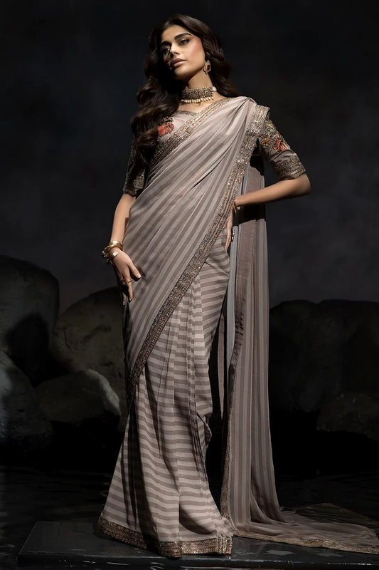 Picture of Charizma - Seher Premium Hand Work & Embroidered Formal Chiffon Saree Collection Vol 1 - CSS6-06 - Unstitched - Available at Raja Sahib