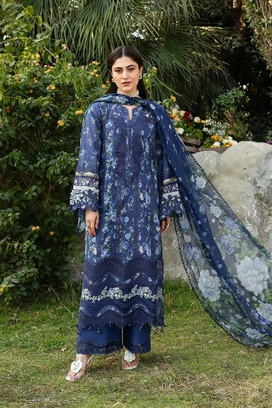 Picture of Elaf - Chikankari Prints With Chiffon Dupatta - ERC-3B NEEL - Unstitched - Available at Raja Sahib