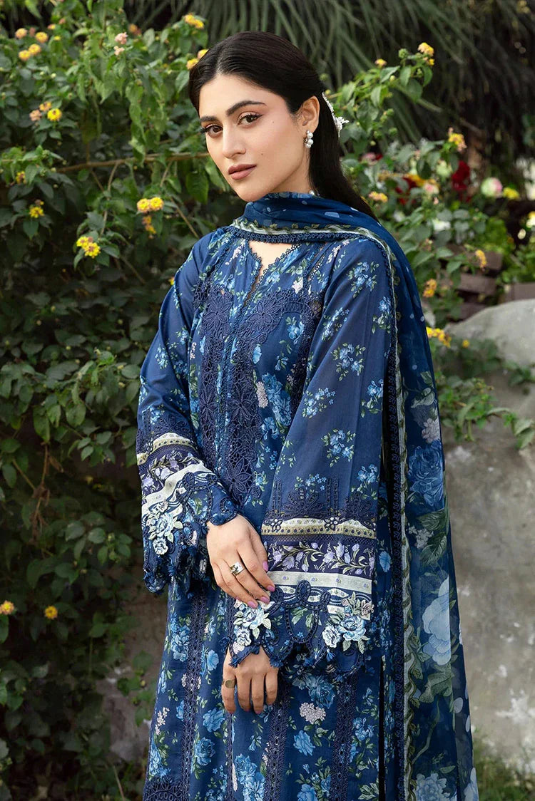 Picture of Elaf - Chikankari Prints With Chiffon Dupatta - ERC-3B NEEL - Unstitched - Available at Raja Sahib