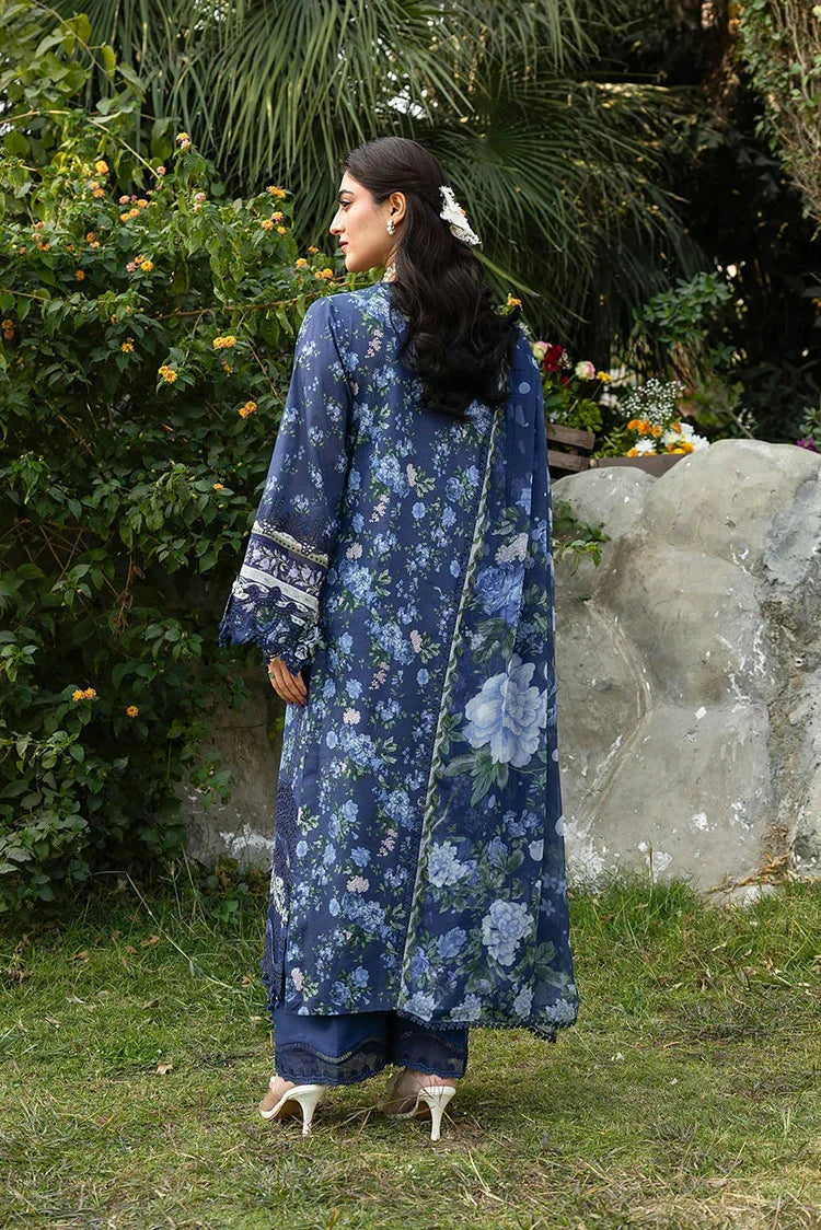 Picture of Elaf - Chikankari Prints With Chiffon Dupatta - ERC-3B NEEL - Unstitched - Available at Raja Sahib