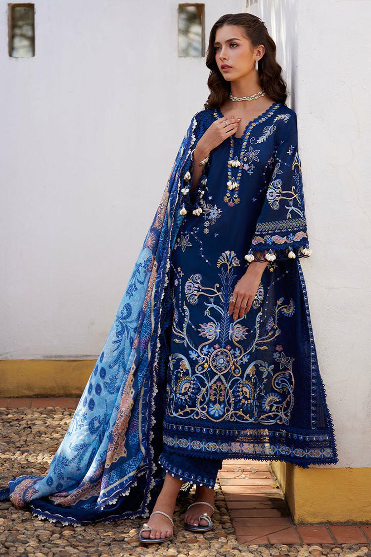 Picture of Farah Talib Aziz - Luv Duv Luxury Lawn Collection - FTA-08 Nia Navy - Unstitched - Available at Raja Sahib