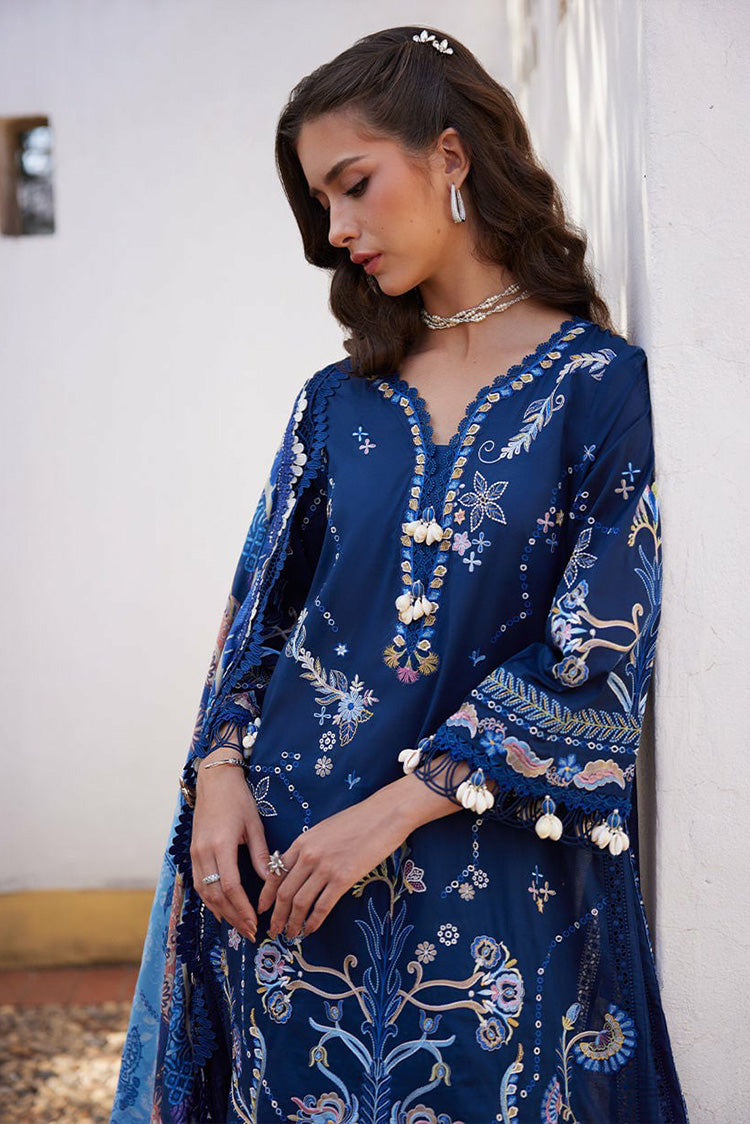 Picture of Farah Talib Aziz - Luv Duv Luxury Lawn Collection - FTA-08 Nia Navy - Unstitched - Available at Raja Sahib
