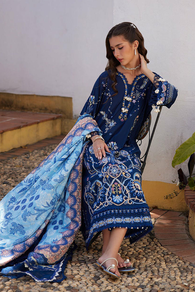 Picture of Farah Talib Aziz - Luv Duv Luxury Lawn Collection - FTA-08 Nia Navy - Unstitched - Available at Raja Sahib