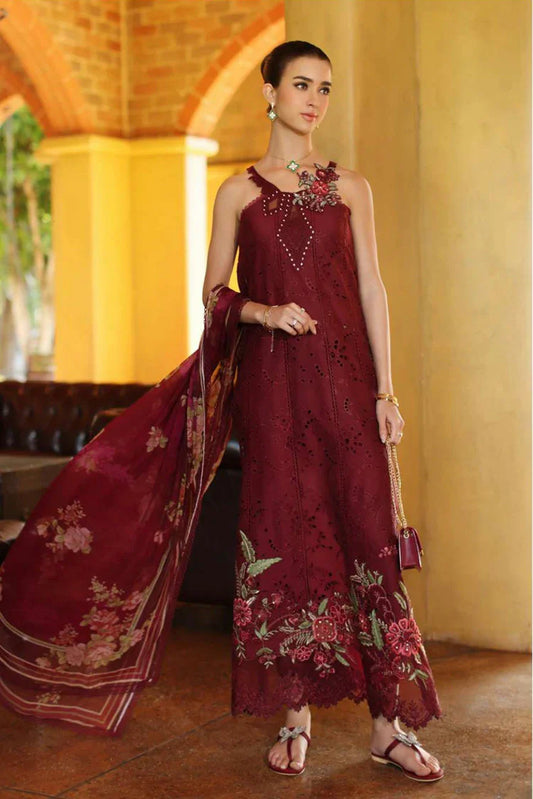 Picture of Noor by Saadia Asad - Noor Luxury Eid Handwork Schiffli Laserkari - D10A-Roselle - Unstitched - Available at Raja Sahib