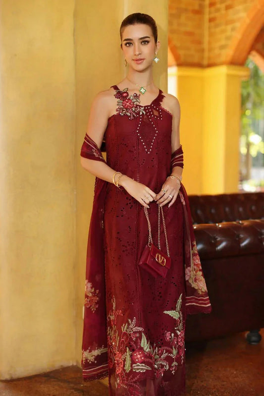 Picture of Noor by Saadia Asad - Noor Luxury Eid Handwork Schiffli Laserkari - D10A-Roselle - Unstitched - Available at Raja Sahib