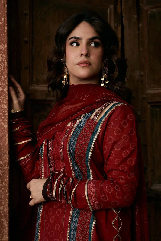 Picture of Kahf - Aangan Printed Chiffon Collection - KPS-1A SURKH NOOR - Unstitched - Available at Raja Sahib