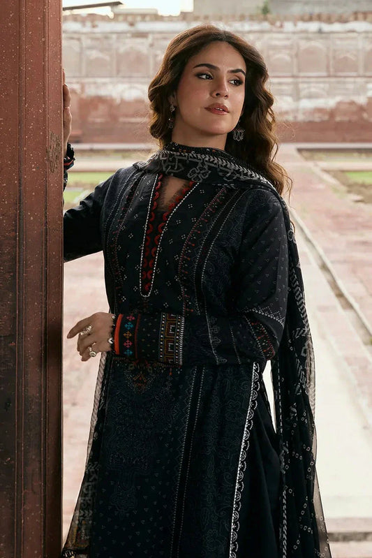 Picture of Kahf - Aangan Printed Chiffon Collection - KPS-5A GUL-E-SIYAH - Unstitched - Available at Raja Sahib