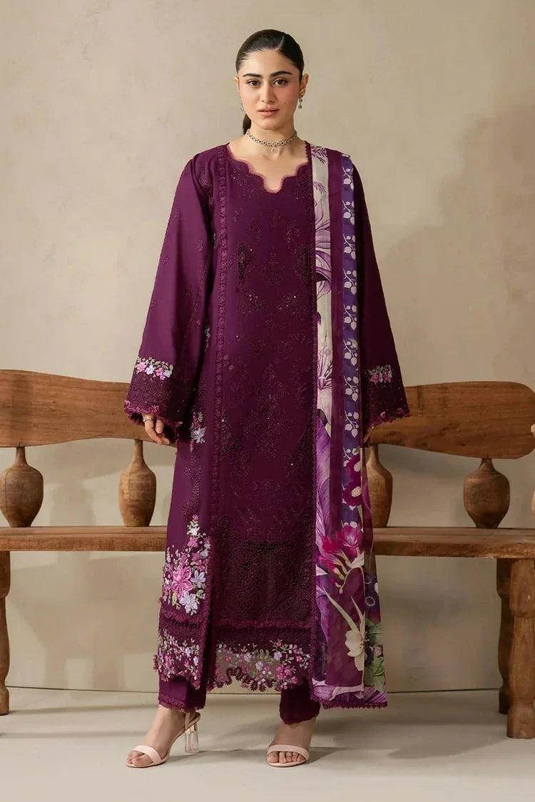 Elaf - E Craft Chikankari With Chiffon Dupatta - EHC-2B CASSIS - Unstitched