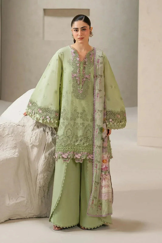 Elaf - E Craft Chikankari With Chiffon Dupatta - EHC-6A BASIL - Unstitched
