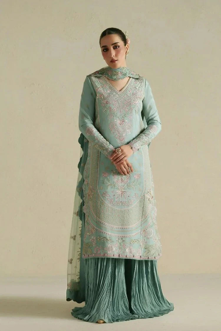 Vera - Raw Silk Edit - 01-Meena Powder Blue Shirt Set - Unstitched