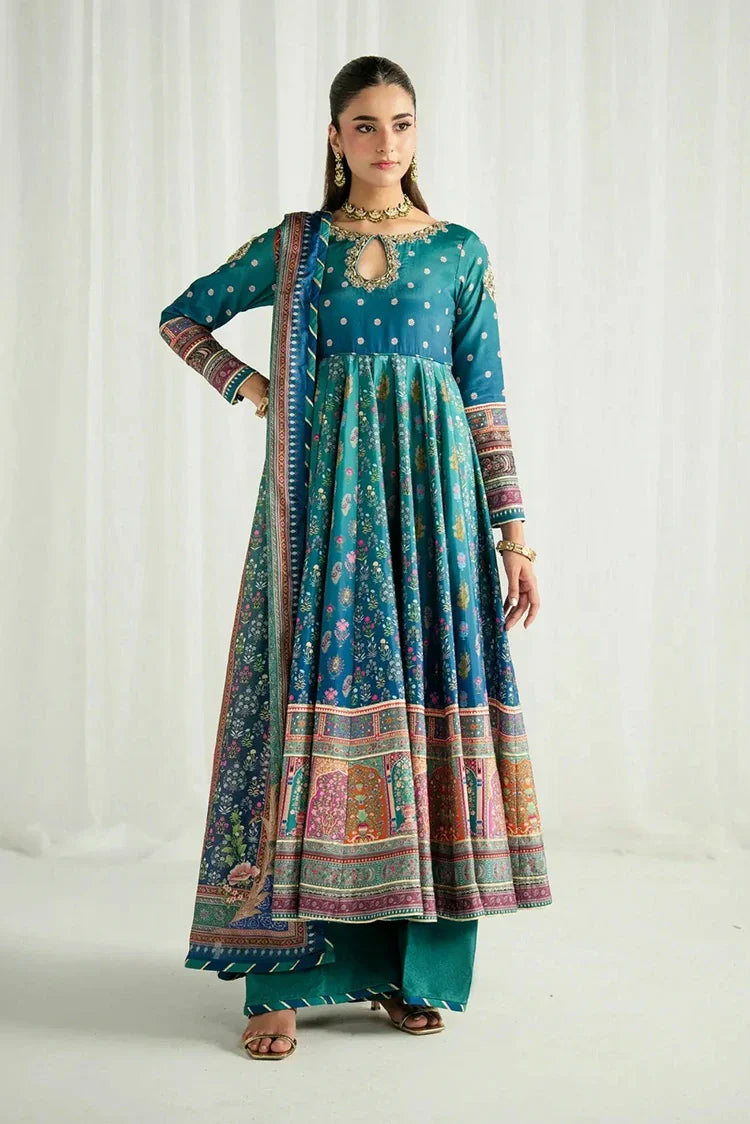 Gulaal - Aira Printed Silk - GS-15-Azure - Unstitched