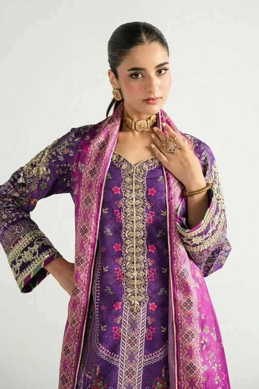 Gulaal - Aira Printed Silk - GS-16-Plum Noir - Unstitched