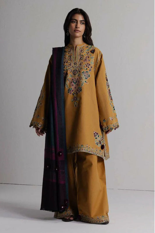 Zara Shahjahan - Coco Winter Unstitched - OCHRE-2A - Unstitched
