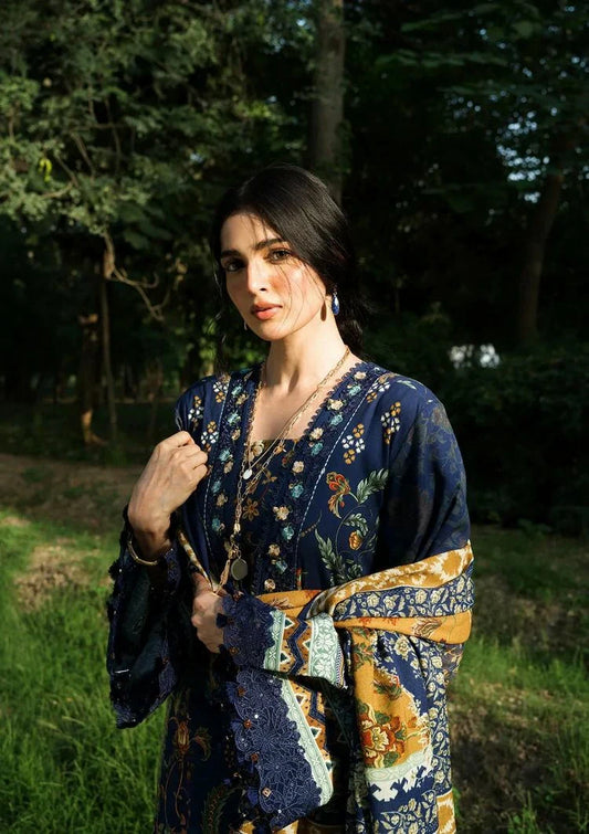 Picture of Elaf - Wilderness Pashmina Shawl Edit - EWR-3A BLUES - Unstitched - Available at Raja Sahib
