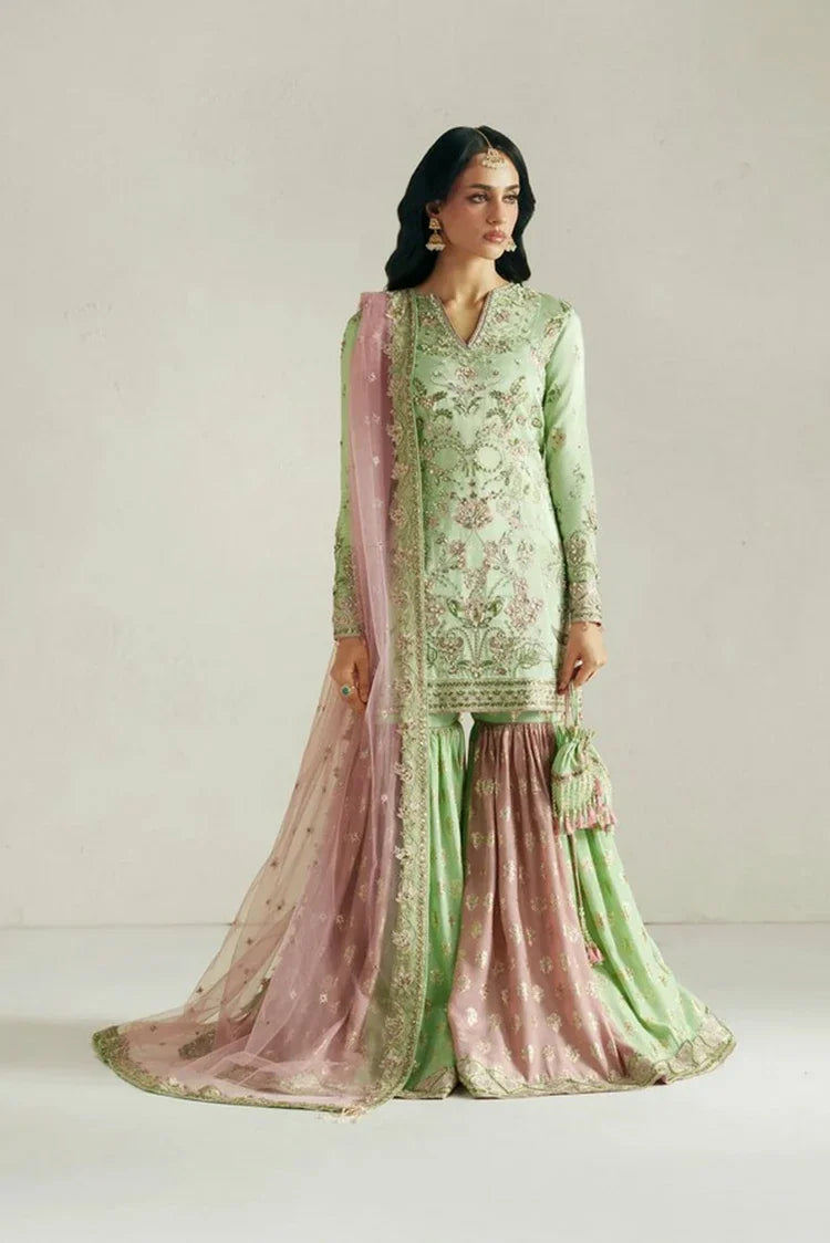 Picture of Vera - Wedding Festive Collection - 06-Resham Mint Green Gharara Set - Unstitched - Available at Raja Sahib