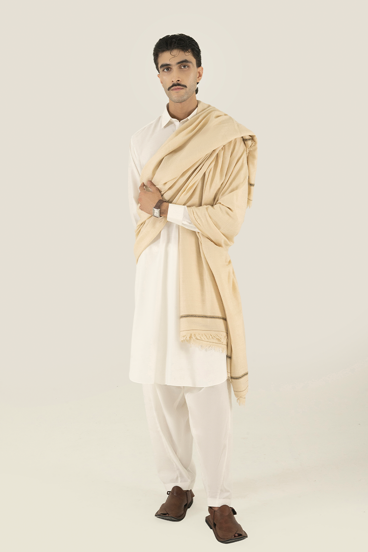 Picture of Black Pearl - Beige Wool Blend Shawl - Available at Raja Sahib