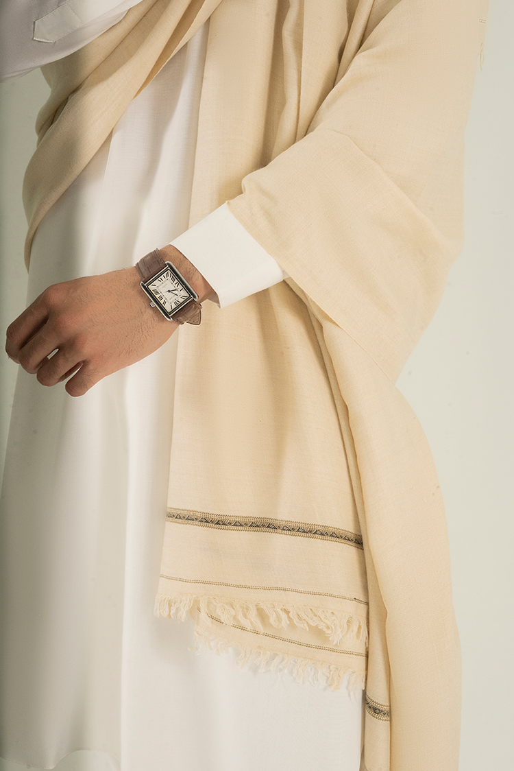 Picture of Black Pearl - Beige Wool Blend Shawl - Available at Raja Sahib