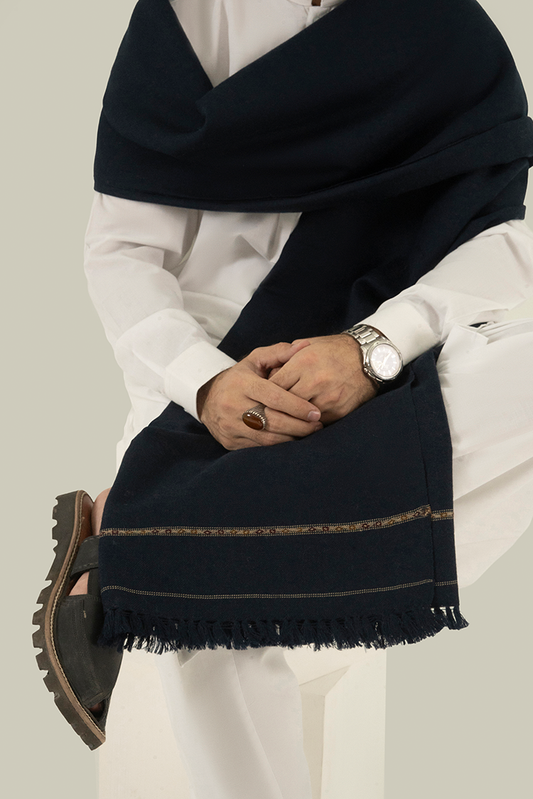Black Pearl - Navy Wool Blend Shawl