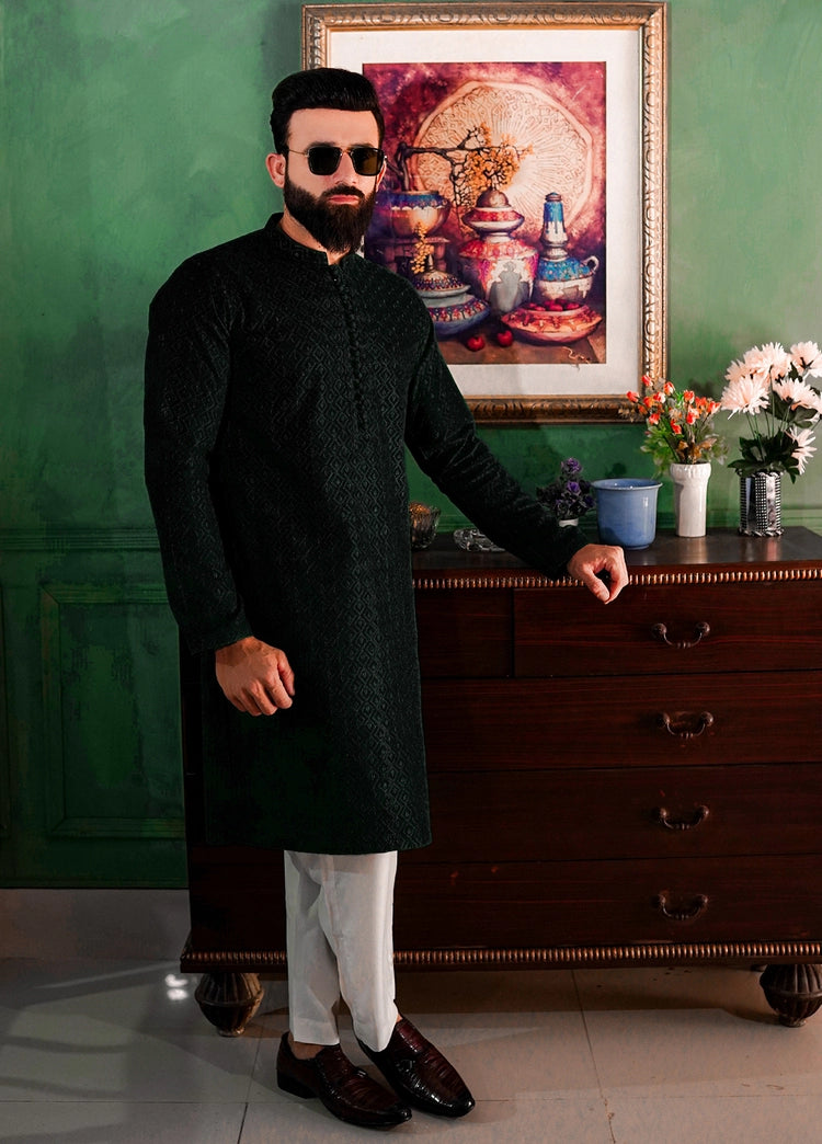 Picture of Label M - Chikankari Kurta Collection - Black - Available at Raja Sahib