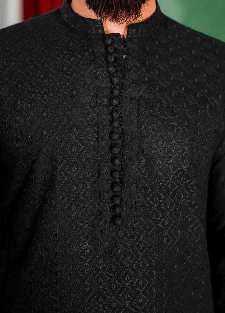 Picture of Label M - Chikankari Kurta Collection - Black - Available at Raja Sahib