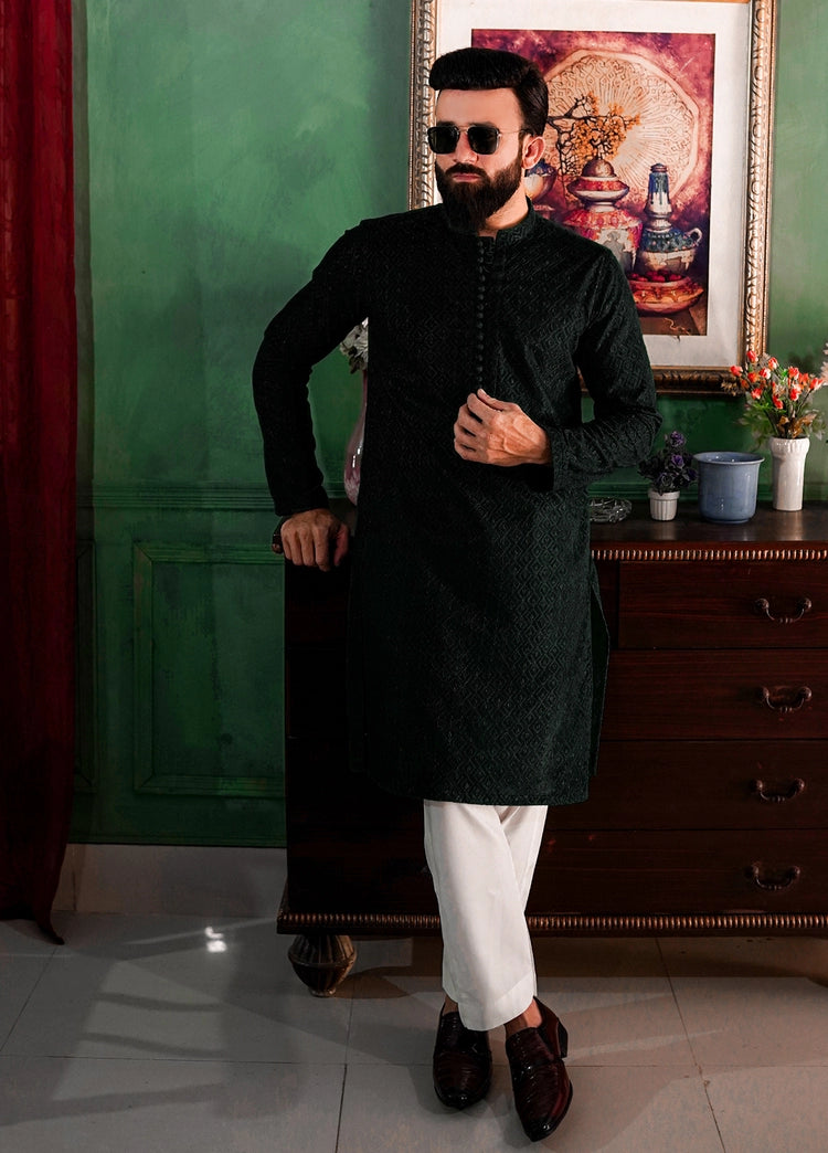 Picture of Label M - Chikankari Kurta Collection - Black - Available at Raja Sahib