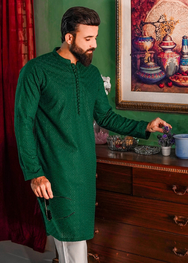 Picture of Label M - Chikankari Kurta Collection - Dark Green - Available at Raja Sahib