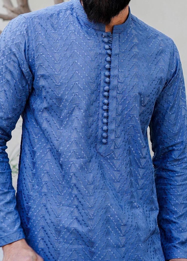 Picture of Label M - Chikankari Kurta Collection - Faded Blue - Available at Raja Sahib
