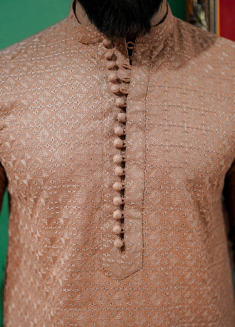 Picture of Label M - Chikankari Kurta Collection - Hazel Brown - Available at Raja Sahib