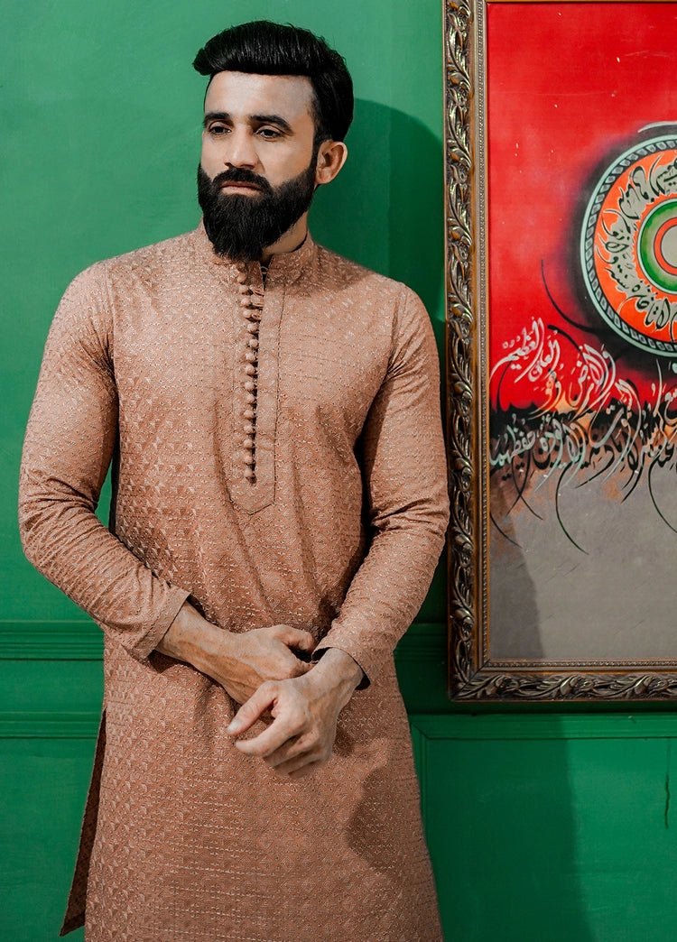 Picture of Label M - Chikankari Kurta Collection - Hazel Brown - Available at Raja Sahib