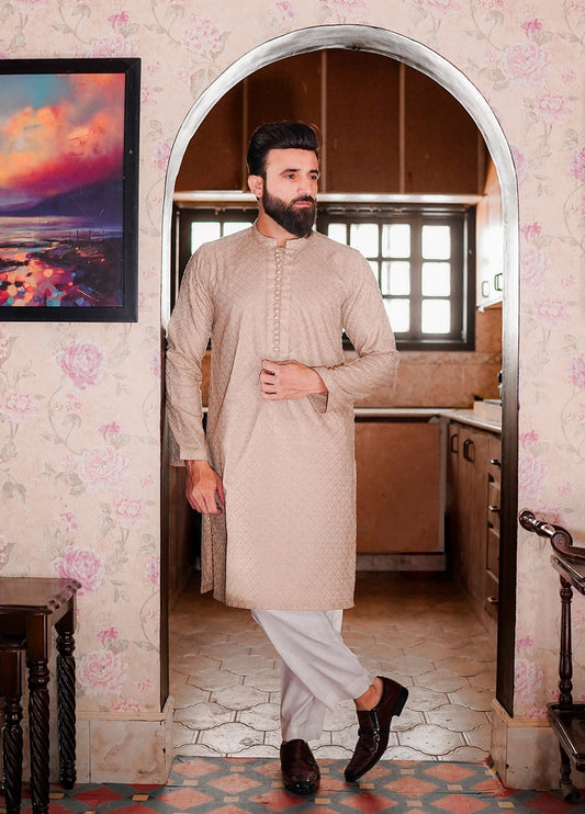 Picture of Label M - Chikankari Kurta Collection - Desert Sand - Available at Raja Sahib