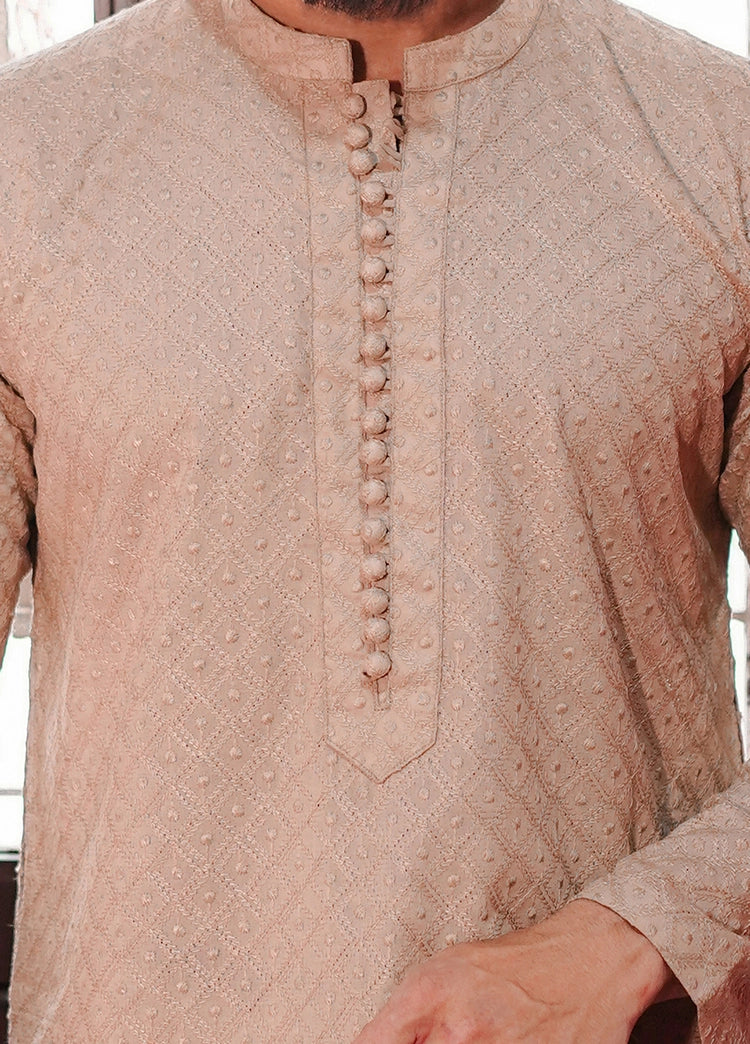 Picture of Label M - Chikankari Kurta Collection - Desert Sand - Available at Raja Sahib