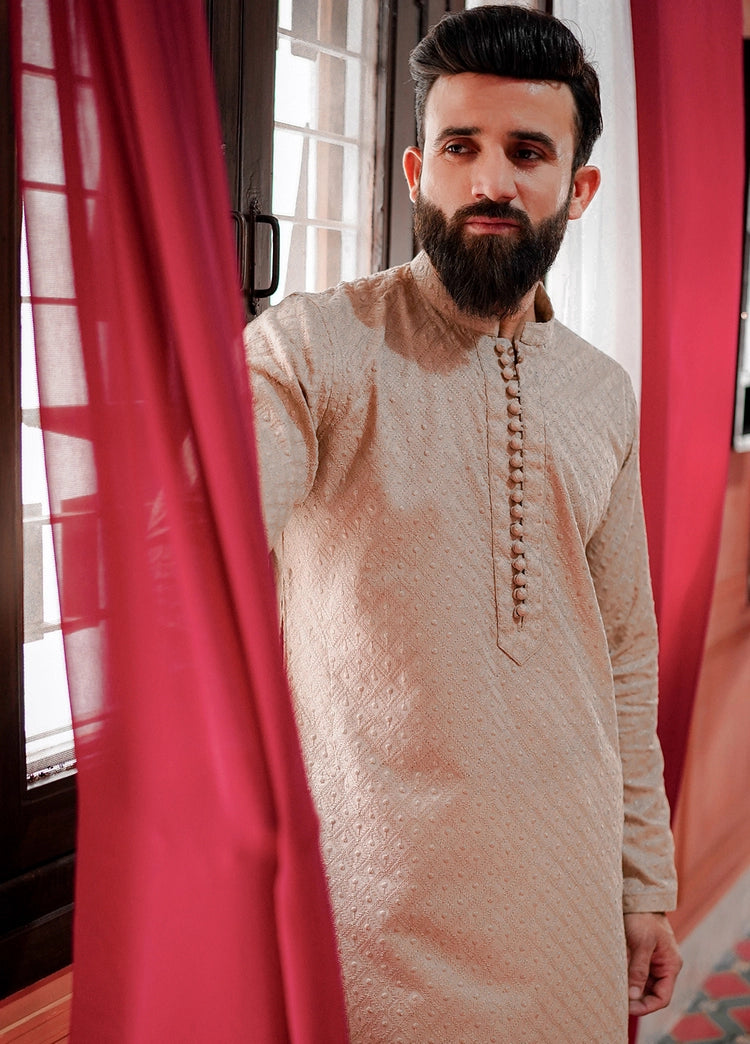 Picture of Label M - Chikankari Kurta Collection - Desert Sand - Available at Raja Sahib