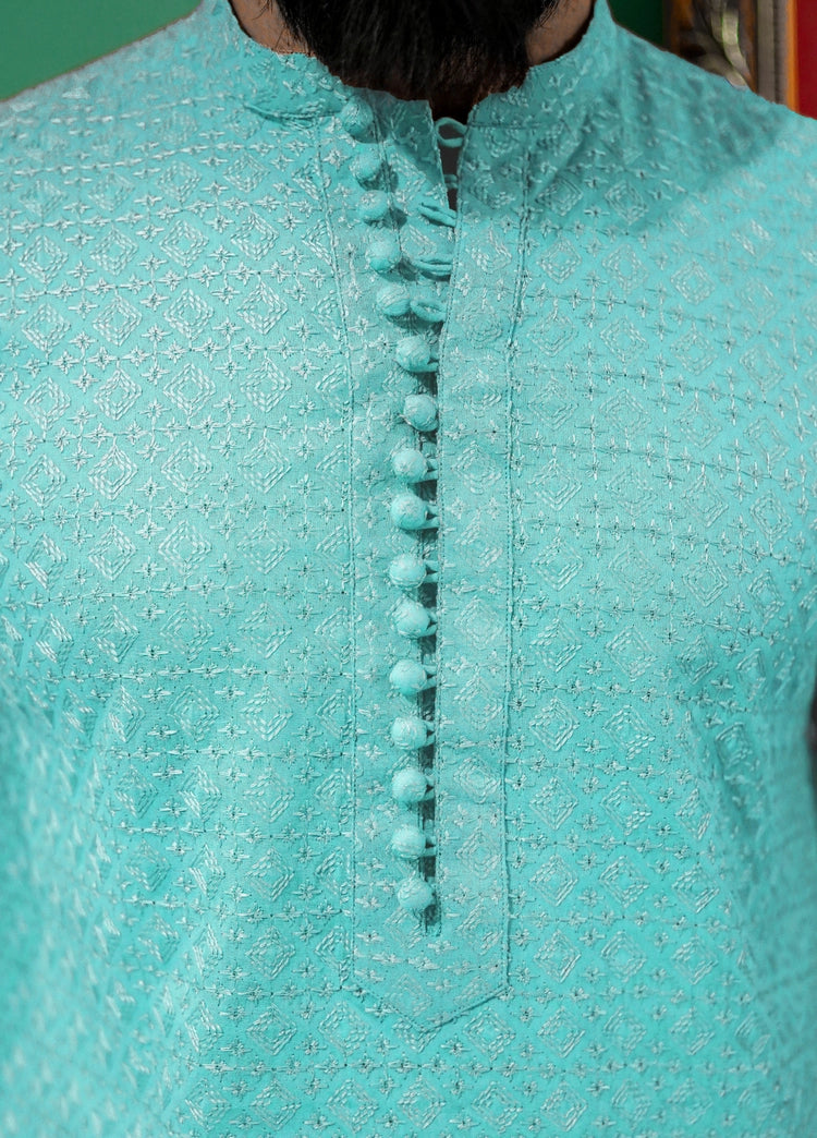 Picture of Label M - Chikankari Kurta Collection - Ice Blue - Available at Raja Sahib