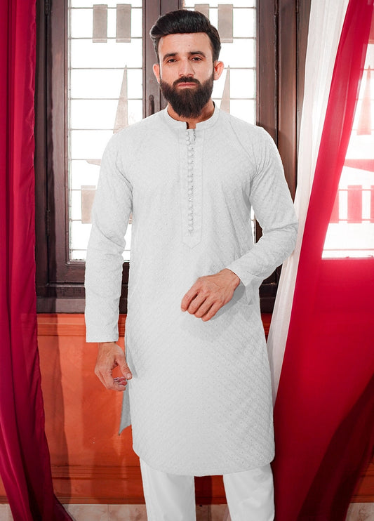 Picture of Label M - Chikankari Kurta Collection - Off White - Available at Raja Sahib