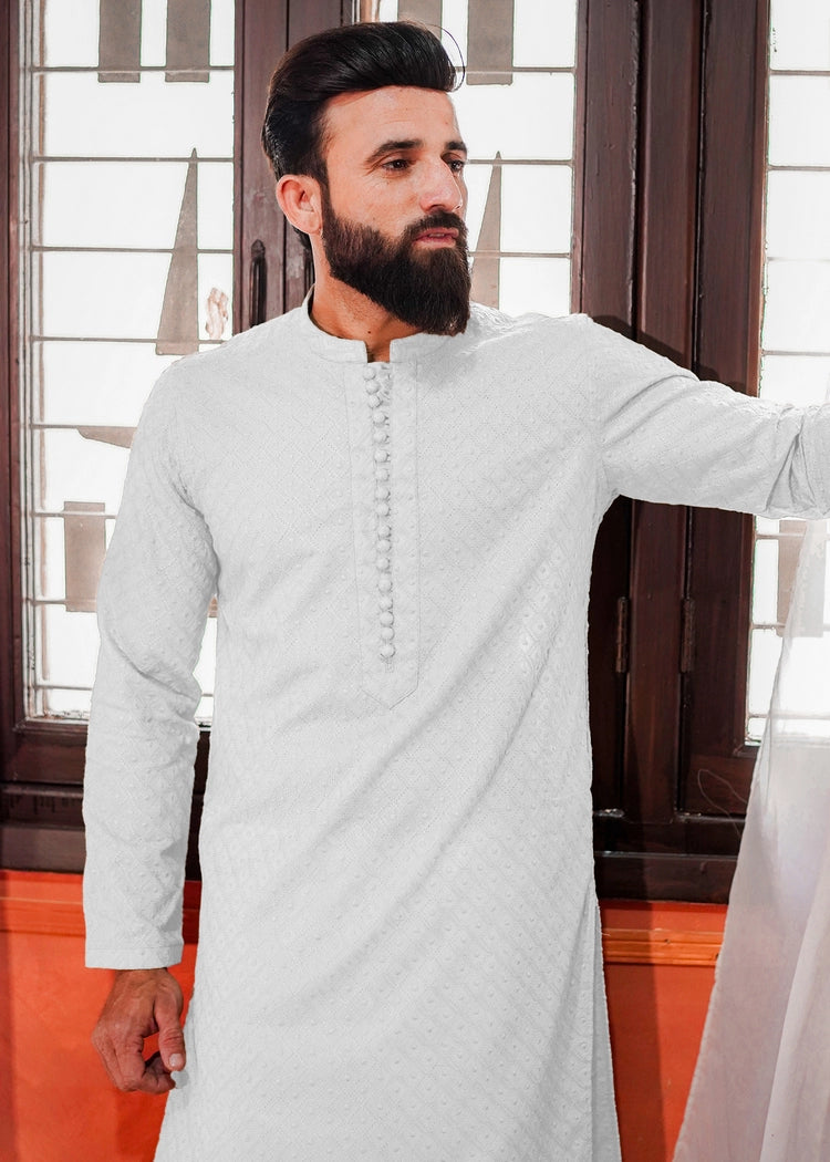 Picture of Label M - Chikankari Kurta Collection - Off White - Available at Raja Sahib