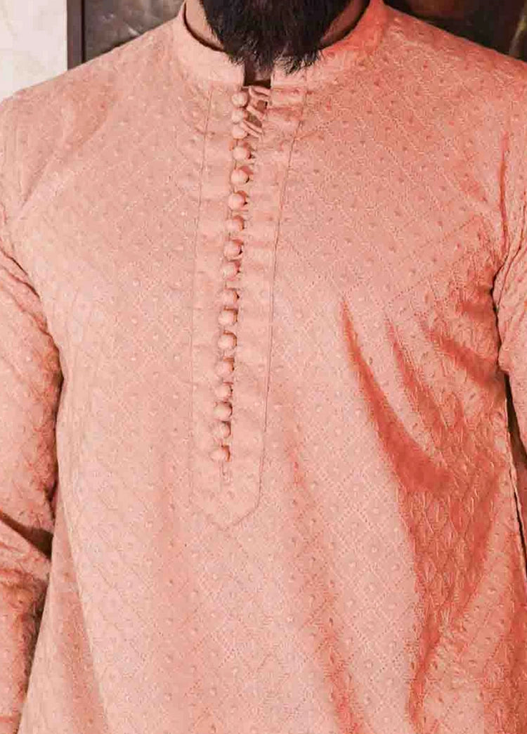 Picture of Label M - Chikankari Kurta Collection - Peachy Pink - Available at Raja Sahib