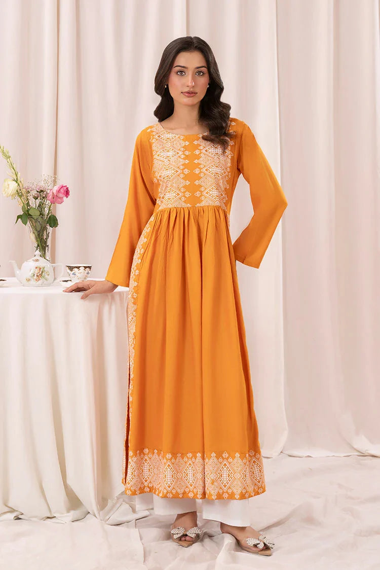 Picture of Zeek - Printed Long Kurta - Mustard - 1 Piece - D118 - Available at Raja Sahib